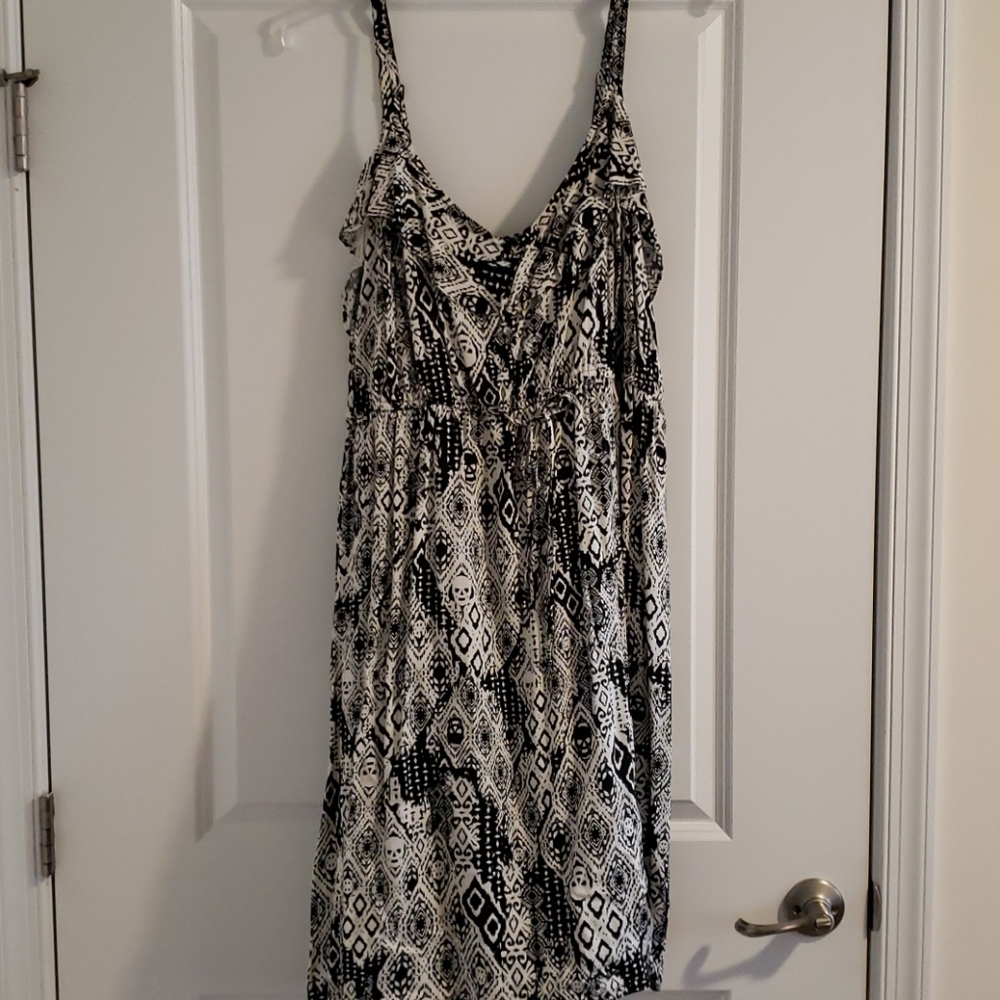 Patterned Spaghetti Strap Dress above the knee